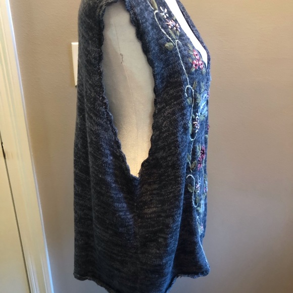 Vintage Cardigan Sweater Vest with Hand Embellishments of Ribbon and Embroidery - Picture 6 of 6